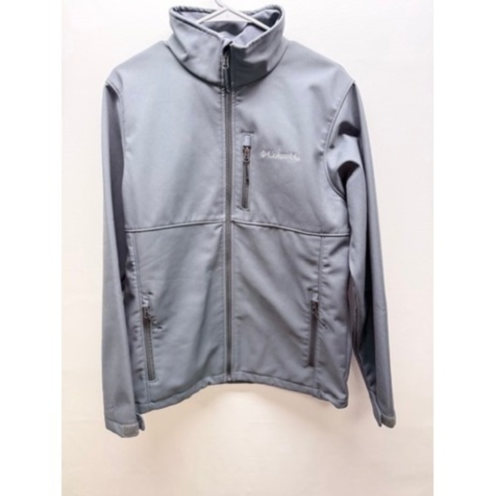 Columbia Softshell Jacket Mens M Gray Ascender Full Zip Fleece Lined Mock Neck